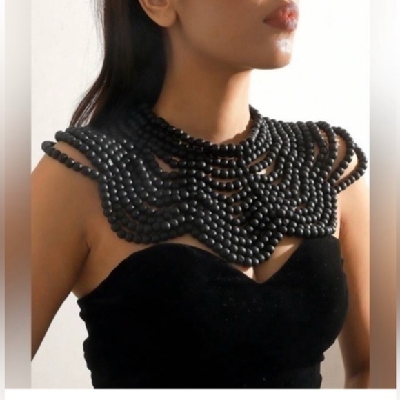 New Elegant Black Beaded Statement Necklace